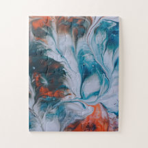 Aquarelle fluide indigo bleu orange corail