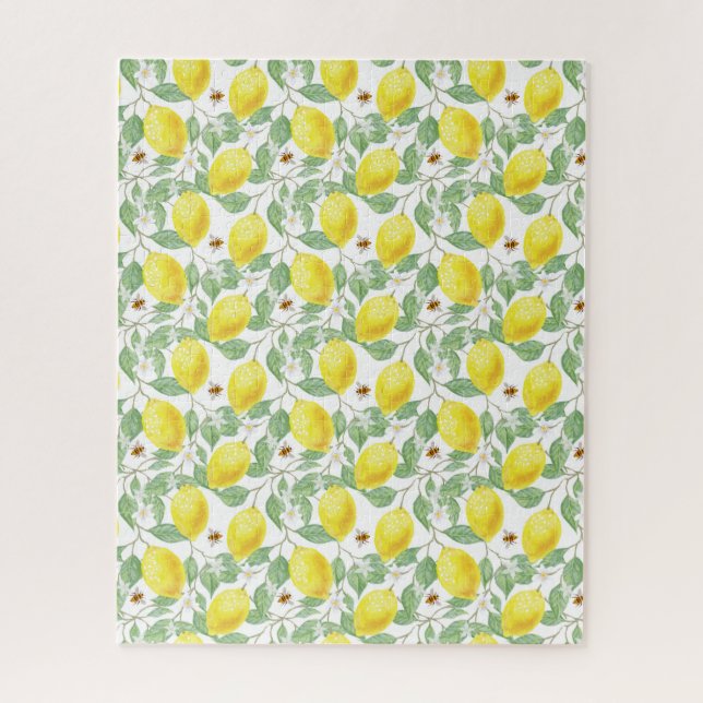 Puzzle Aquarelle Fruit citron, Fleur de citron et abeille (Vertical)