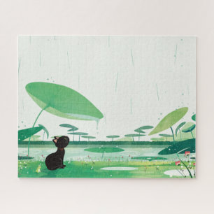 Puzzle Aquarelle Grenouille de chat dans la pluie