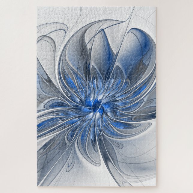 Puzzle Aquarelle gris bleu Abstrait Fractal Art Flower (Vertical)