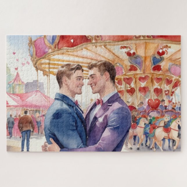 Puzzle Aquarelle Hommes gays couple en amour (Horizontal)