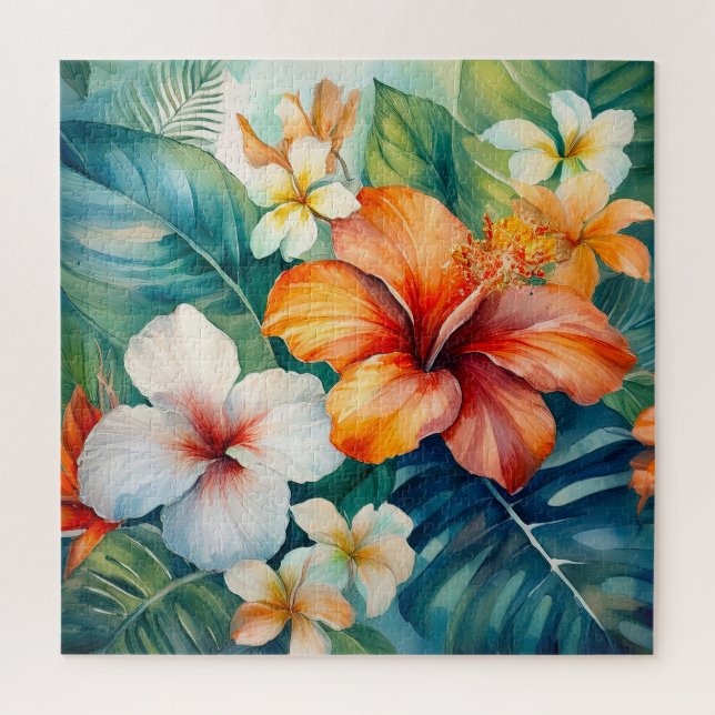 Puzzle Aquarelle Jardin hawaïen Hibiscus tropical (Vertical)