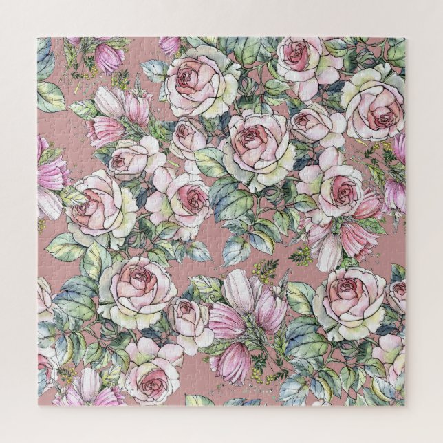 Puzzle Aquarelle Jardin : Rose Tulip Elégance. (Vertical)