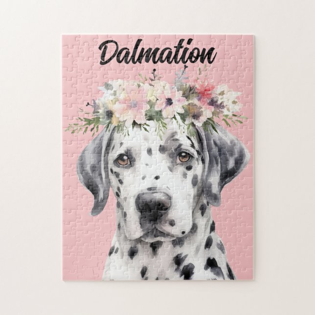 Puzzle Aquarelle mignonne Dalmation Chien/Fleurs (Vertical)