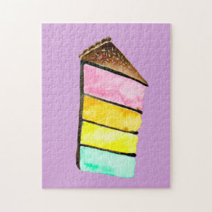Puzzle Aquarelle mignonne de gâteau arc-en-ciel
