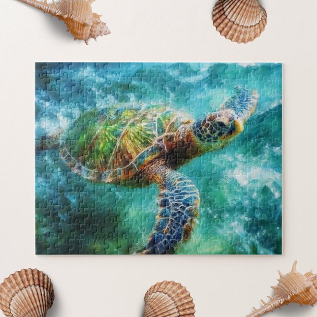 Puzzle Aquarelle Natation Tortue de mer (Créateur téléchargé)