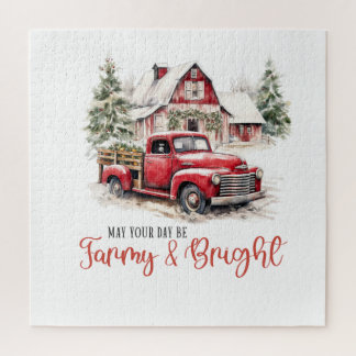 Puzzle Aquarelle Noël Vintage Camion et grange