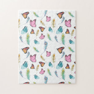 Puzzle Aquarelle Peacock plumes et papillons