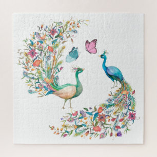 Puzzle Aquarelle Peacocs et papillons