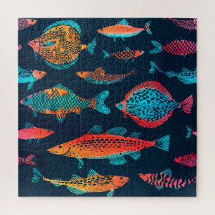 Puzzle Aquarelle Poissons : Bleu Profond Sans Mer