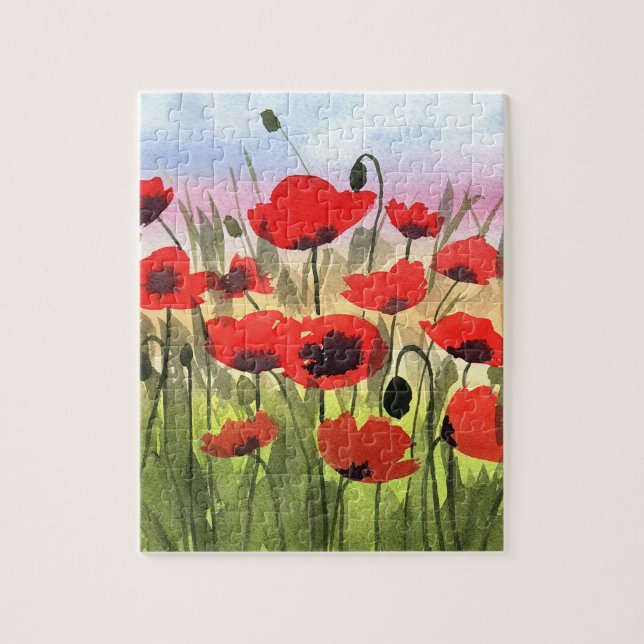 Puzzle aquarelle "Poppies au coucher du soleil" (Vertical)