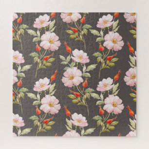 Puzzle Aquarelle Rose de chien : motif floral foncé