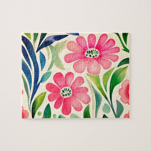 Puzzle Aquarelle rose Fleurs Art (Horizontal)