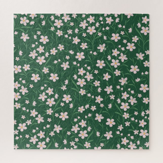 Puzzle Aquarelle rose Floral Botanique foncé Vert (Vertical)