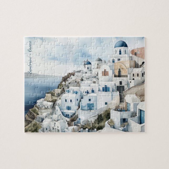 Puzzle Aquarelle Santorin Grèce (Horizontal)