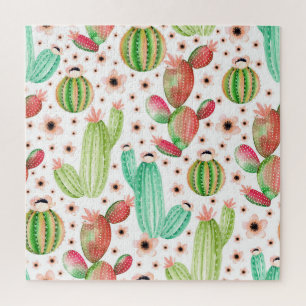 Puzzle Aquarelle succulents, cactus sans couture motif.
