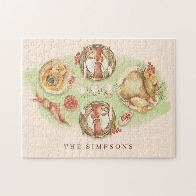 Puzzle Aquarelle Thanksgiving Dîner Famille (Horizontal)