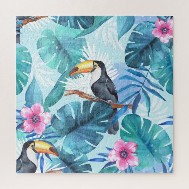 Puzzle Aquarelle Toucans : Tropical Seamless (Vertical)