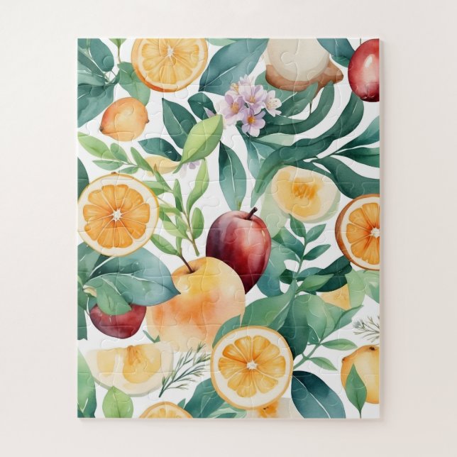 Puzzle Aquarelle tropicale Harmonie des fruits et Feuille (Vertical)