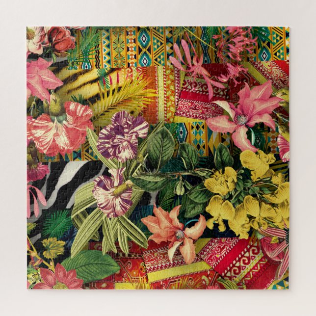 Puzzle Aquarelle tropicale moderne Floral Motif indien (Vertical)