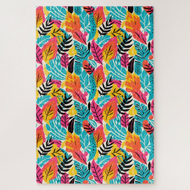 Puzzle Aquarelle tropicale Whimsical Feuilles difficiles (Vertical)