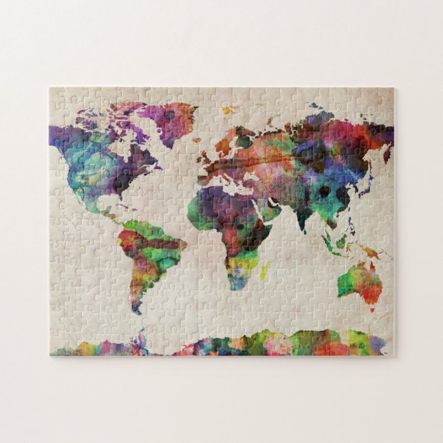 Puzzle Aquarelle urbaine de carte du monde (Horizontal)