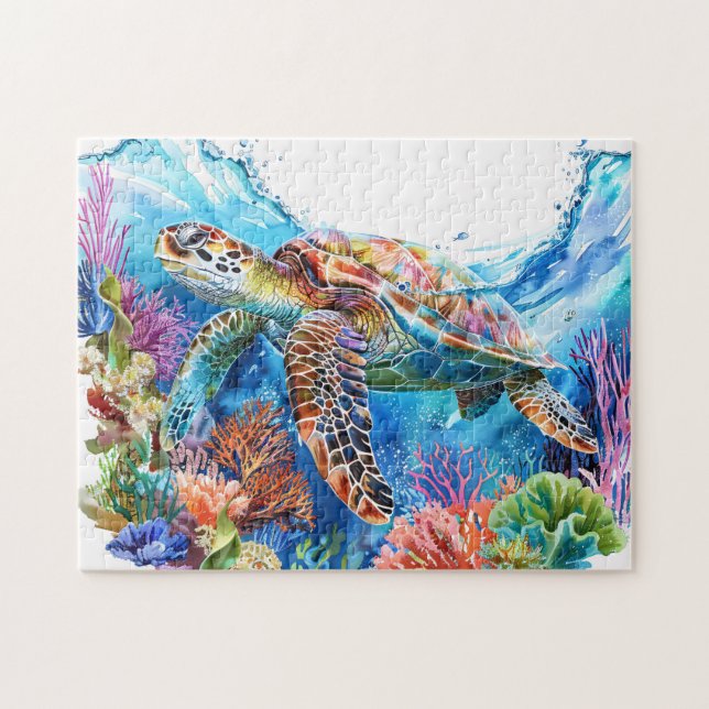 Puzzle Aquarelle Vibrante Tortue marine (Horizontal)