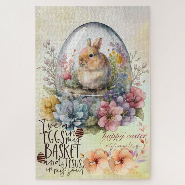 Puzzle Aquarelle vintage Lapin rustique Oeuf de Pâques Fl (Vertical)