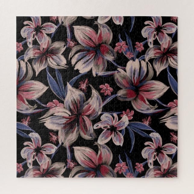 Puzzle Aquarelles Crimson Floral sur noir (Vertical)