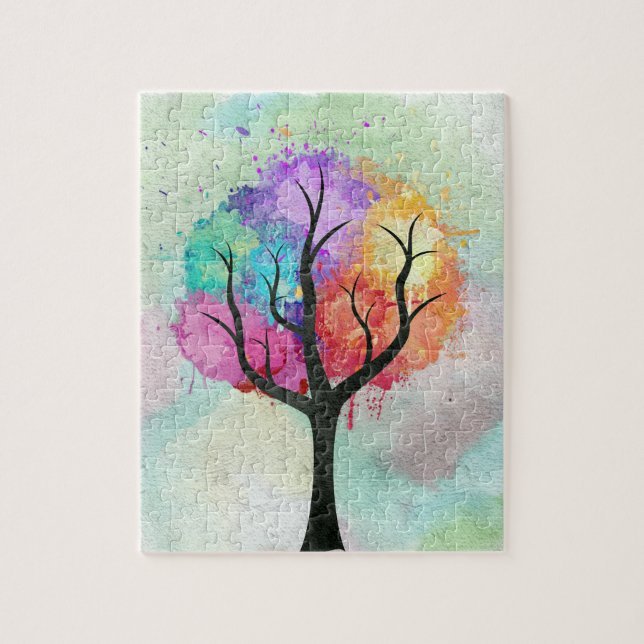 Puzzle Arbre belle couleur Pastel Peinture à l'huile Abst (Vertical)