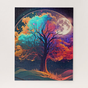 Puzzle Arbre coloré de vie Lune Galaxie Imaginaire
