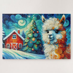 Puzzle Arbre de Noël et ferme de Noël en alpaga fantaisis