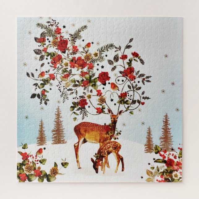 Puzzle Arbre de Noël Inséparable hiver Aquarelle (Vertical)