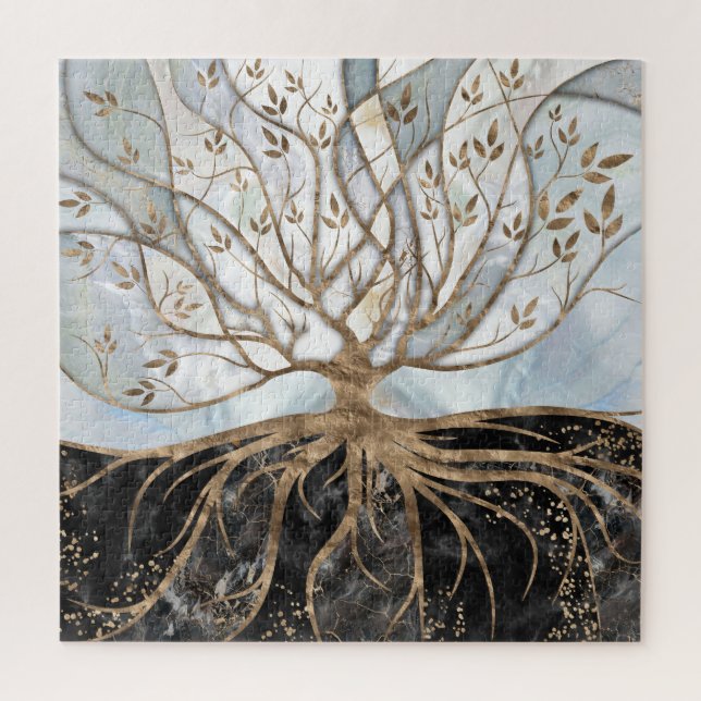 Puzzle Arbre de vie - Le marbre perle, or et noir (Vertical)