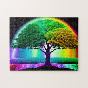 Puzzle Arbre de vie radiant avec Arrière - plan arc-en-ci