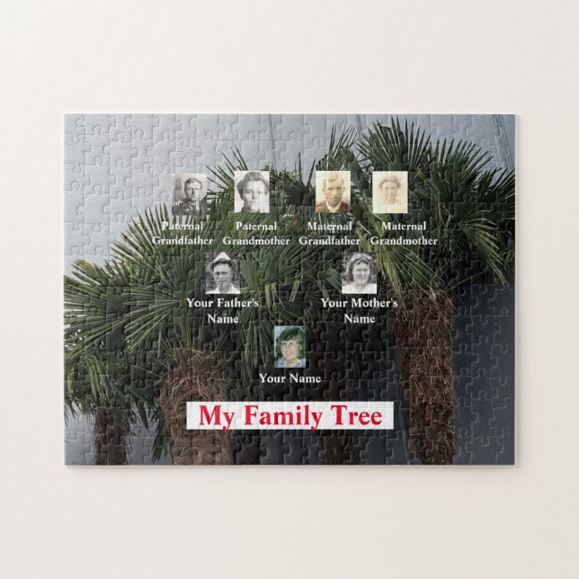 Puzzle Arbre familial de trois générations avec palmiers (Horizontal)
