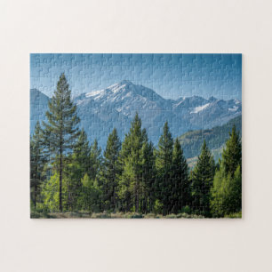 Puzzle Arbres Conifères avec Arrière-plan Montagneux