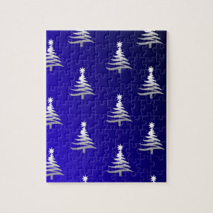 Puzzle Arbres de Noël Argent sur Bleu Cobalt