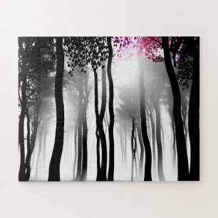 Puzzle Arbres noirs et blancs avec pourpre pour enfants