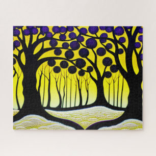 Puzzle Arbres noirs Fruit pourpre avec Arrière - plan jau