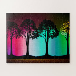 Puzzle Arbres noirs Silhouette avec fond de couleur vibra
