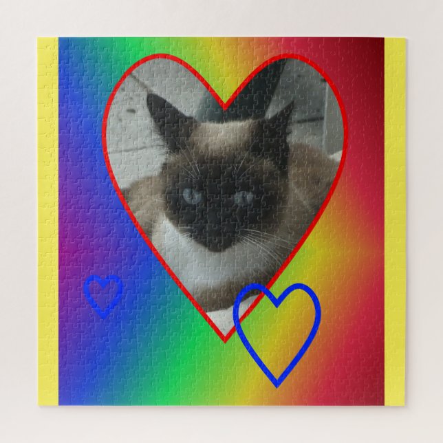 Puzzle arc-en-ciel : Chat siamois au coeur (Vertical)