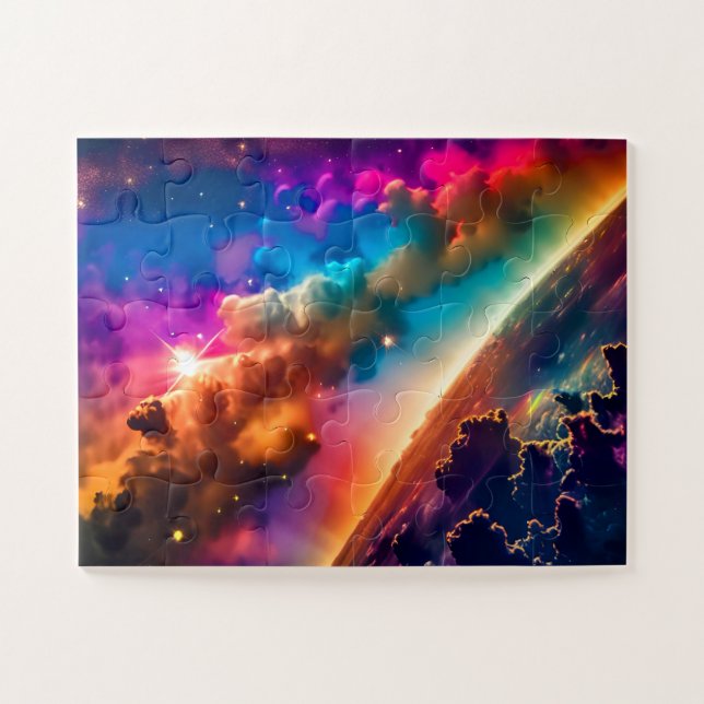 Puzzle Arc-en-ciel cosmique brillant dans la scène spatia (Horizontal)