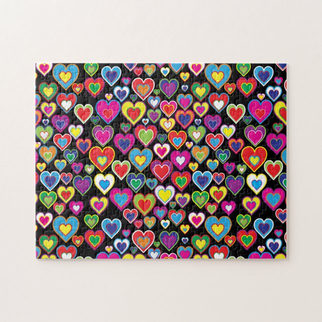 Puzzle Arc-en-ciel des coeurs vibrants Amour Motif (Horizontal)