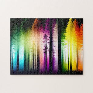 Puzzle Arc-en-ciel s'illumine dans le paysage forestier