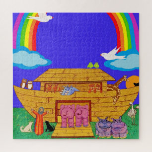 Puzzle Arche de Noah aquarelle arc-en-ciel amusant élépha