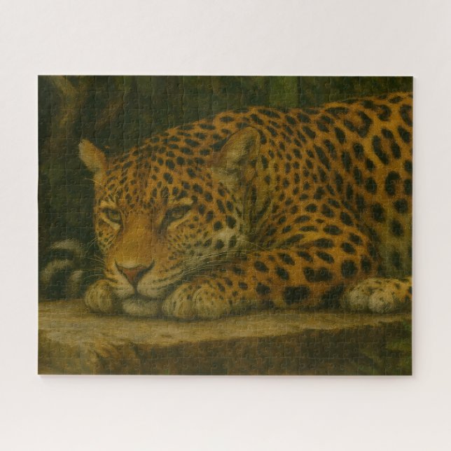 Puzzle Ardoise dorée - Leopard reposant en feuillage (Horizontal)