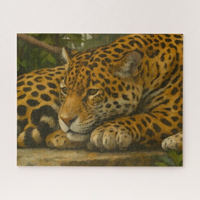 Puzzle Ardoise dorée - Leopard reposant en feuillage (Horizontal)