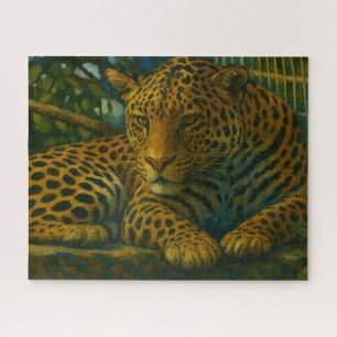 Puzzle Ardoise dorée - Leopard reposant en feuillage
