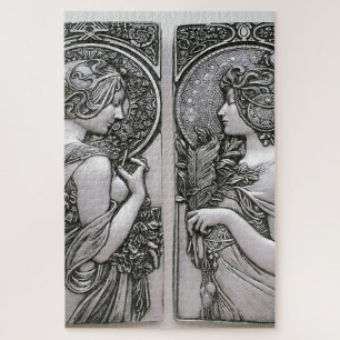 Puzzle Argent, Art nouveau, design, femelles, Mucha, beau
